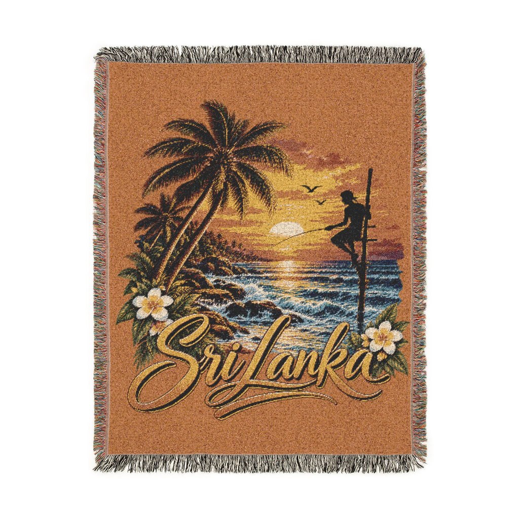 Sri Lanka Woven Cotton Blanket Stilt Fisherman Sunset
