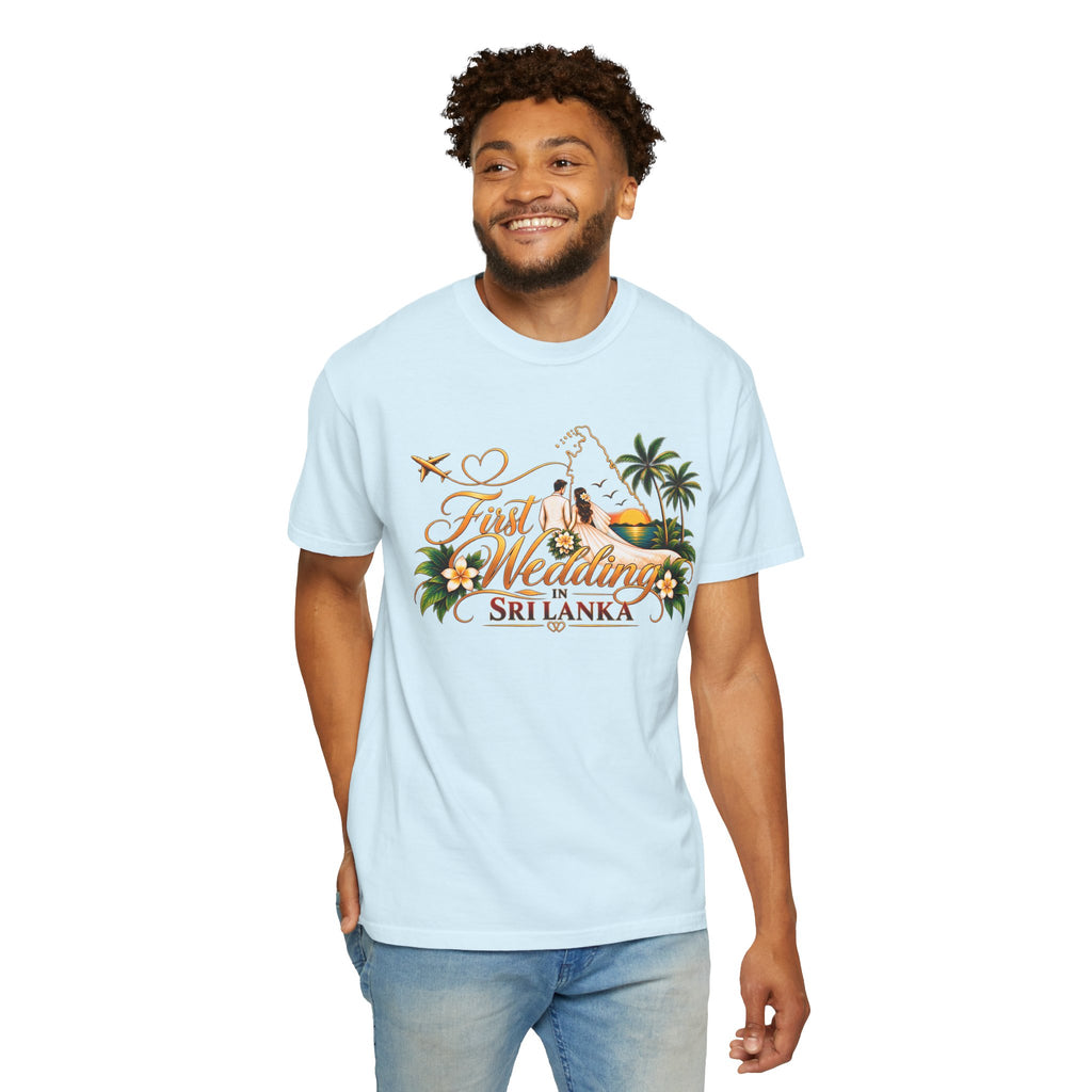 Sri Lanka Destination Wedding T-Shirt — "First Wedding Sri Lanka" Couple Tee (Roshini & Rohan 2026)