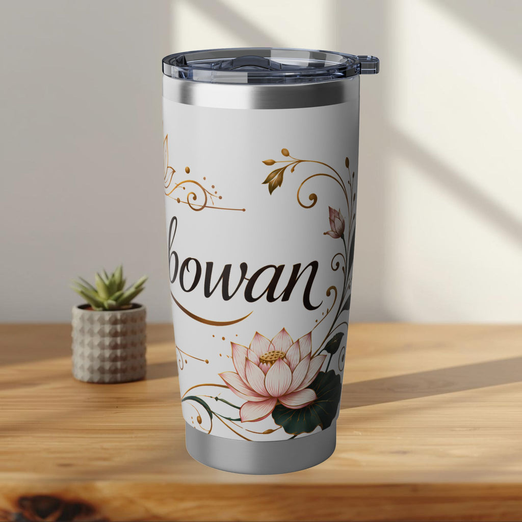 Ayubowan Sri Lankan Welcome Tumbler Gold Lotus Filigree 20oz Stainless Steel Travel Mug