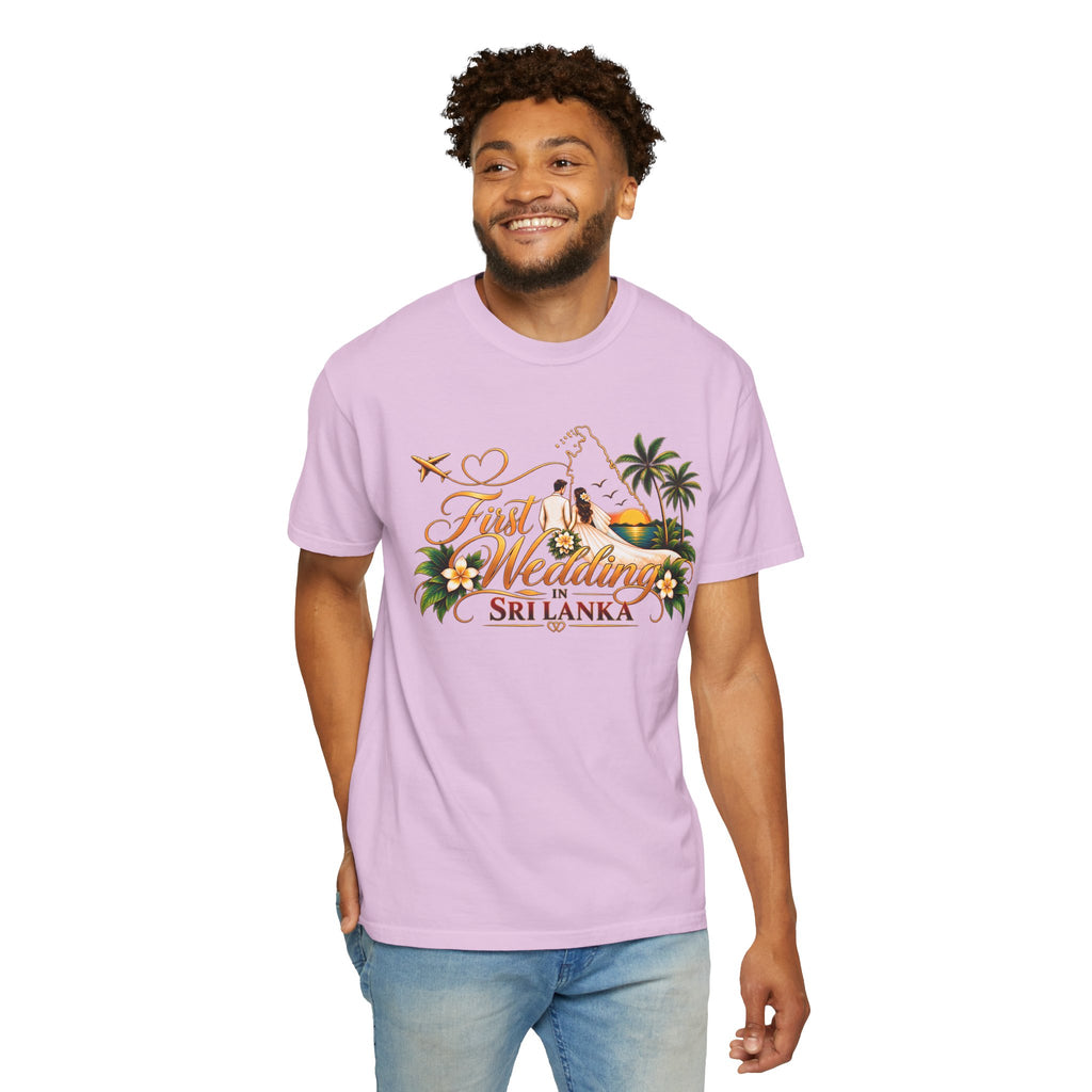 Sri Lanka Destination Wedding T-Shirt — "First Wedding Sri Lanka" Couple Tee (Roshini & Rohan 2026)
