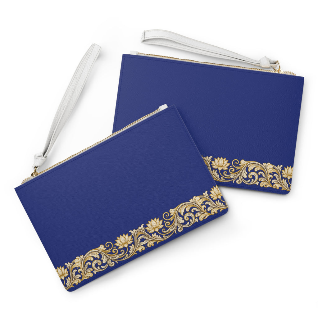 Gold Baroque Border Clutch Bag | Navy Floral Scroll Wristlet