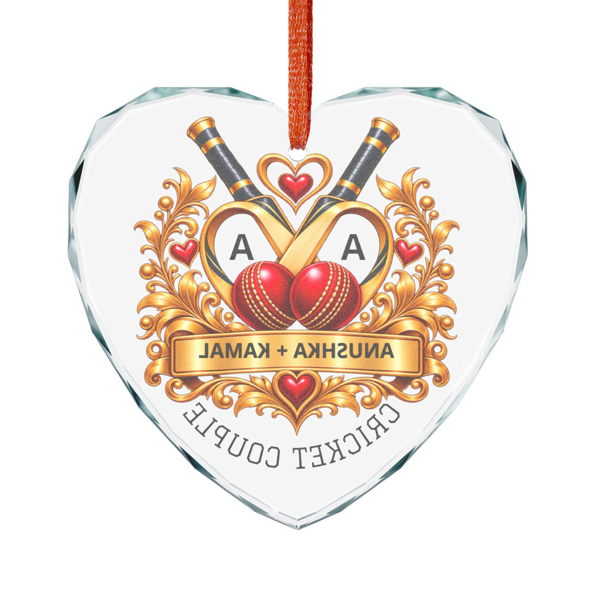 Personalized Cricket Couple Heart Ornament | Sri Lankan Gift