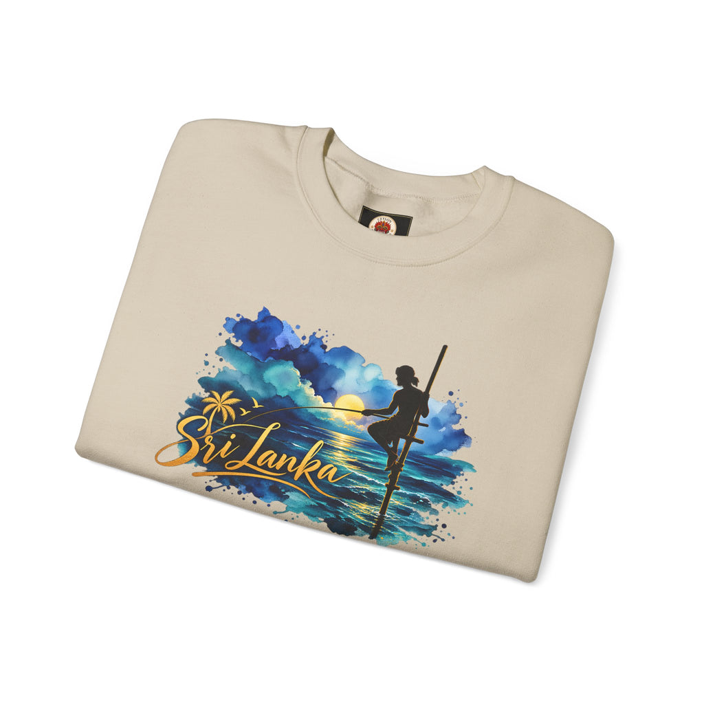 Sri Lanka Surf Crewneck Sweatshirt - Watercolor Stilt Fisherman Graphic