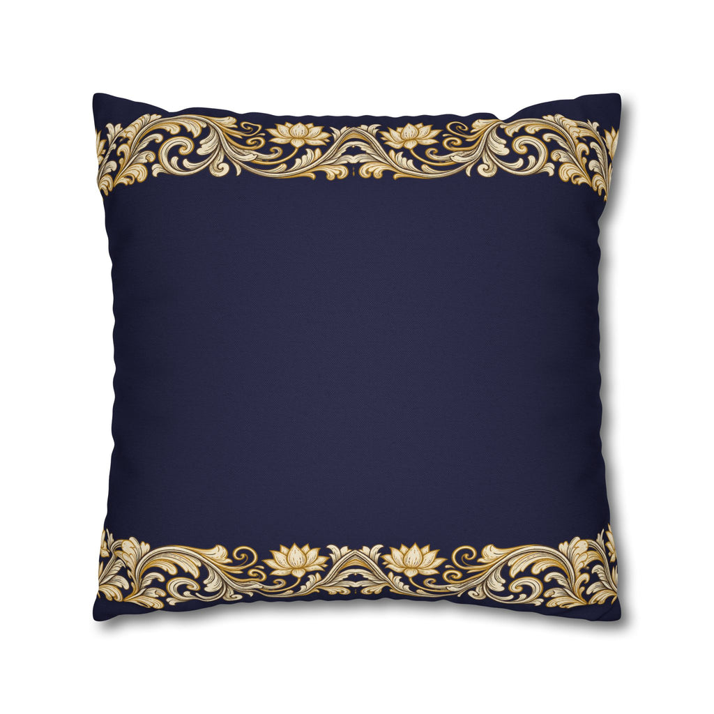 Baroque Gold Scroll Decorative Pillowcase — Navy Square Throw Pillow Cover