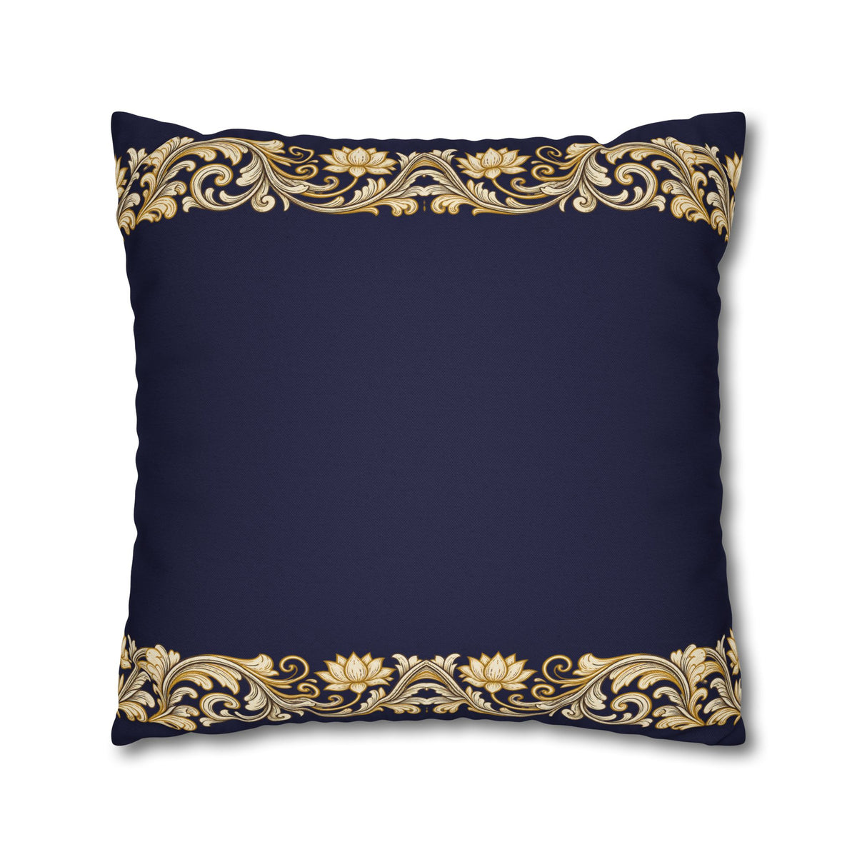 Baroque Gold Scroll Decorative Pillowcase — Navy Square Throw Pillow Cover