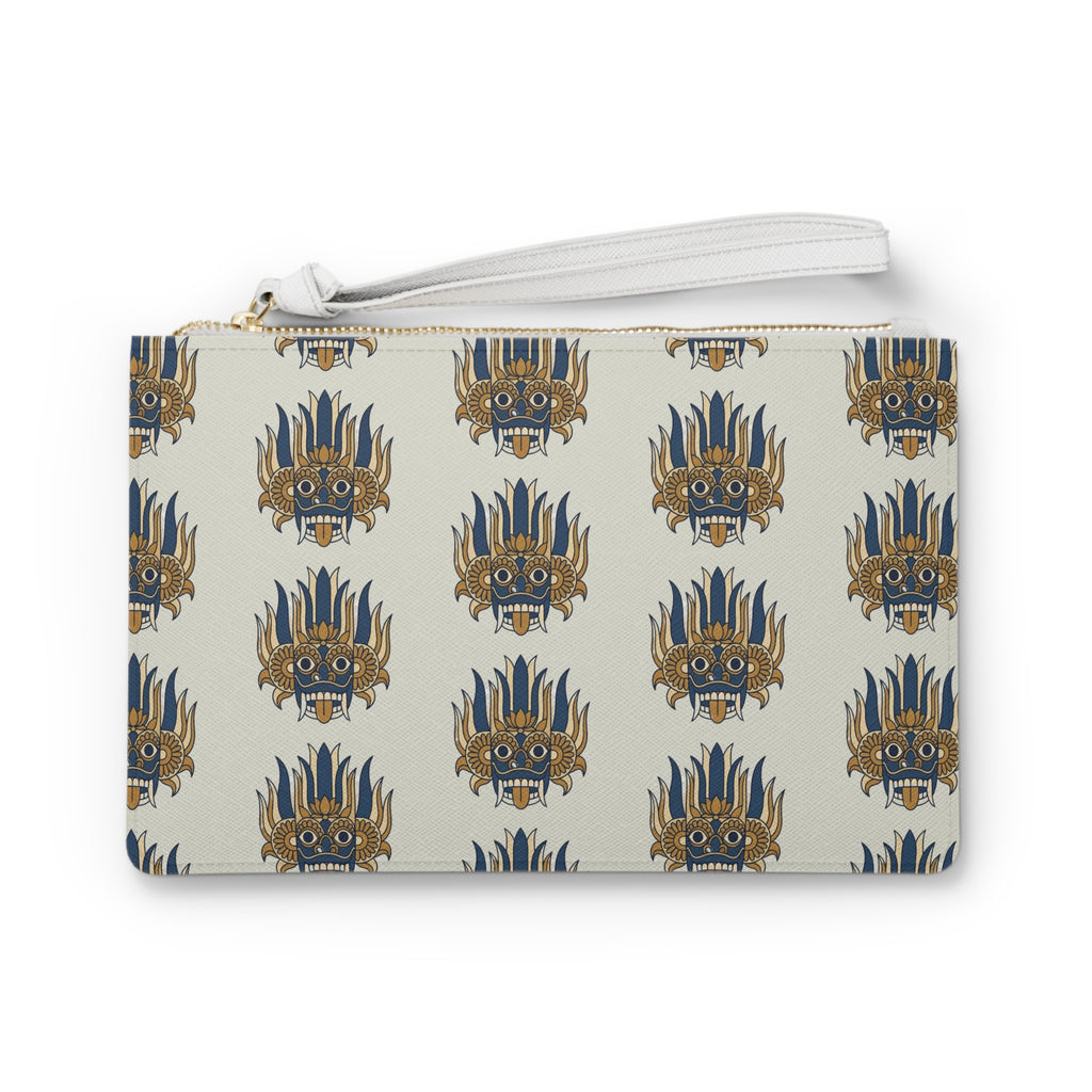 Sri Lankan Raksha Mask Clutch Bag Navy & Gold Wristlet