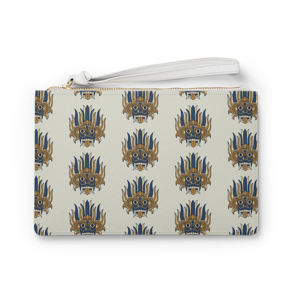Sri Lankan Raksha Mask Clutch Bag Navy & Gold Wristlet