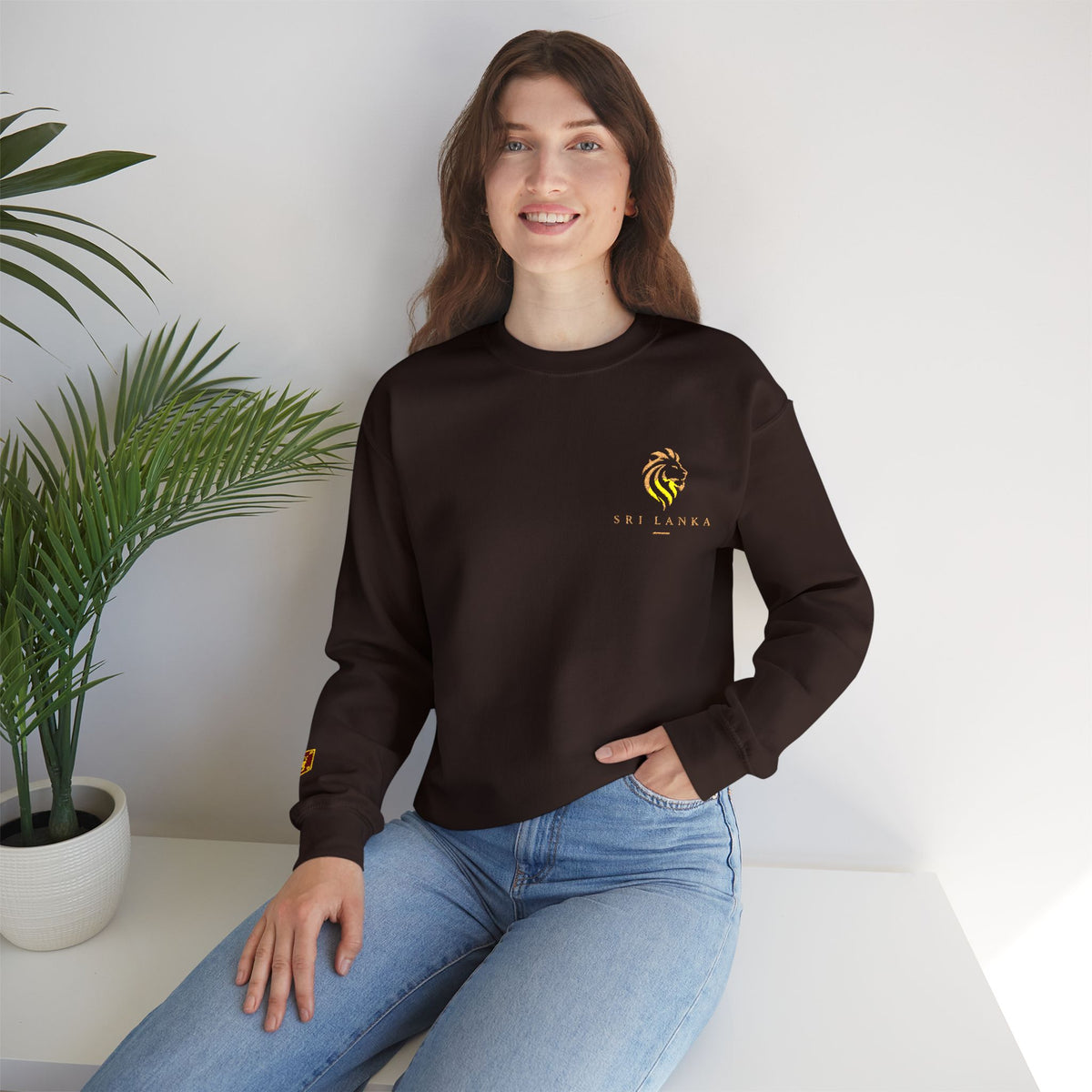 Embroideredlion face srilanka flag Minimal Palm Crest Sweatshirt — Small Tropical Logo Crewneck