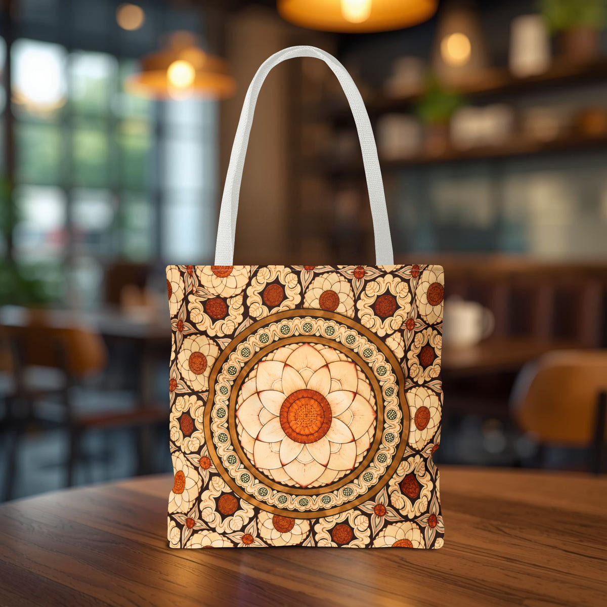 Sri Lankan Floral Mandala Tote Bag Cream & Terracotta