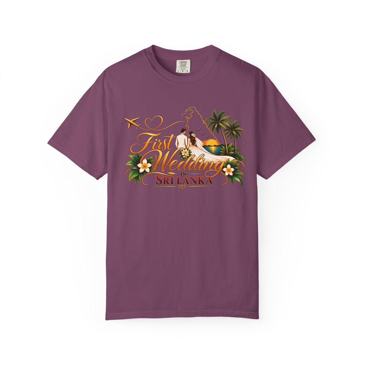 Sri Lanka Destination Wedding T-Shirt — "First Wedding Sri Lanka" Couple Tee (Roshini & Rohan 2026)