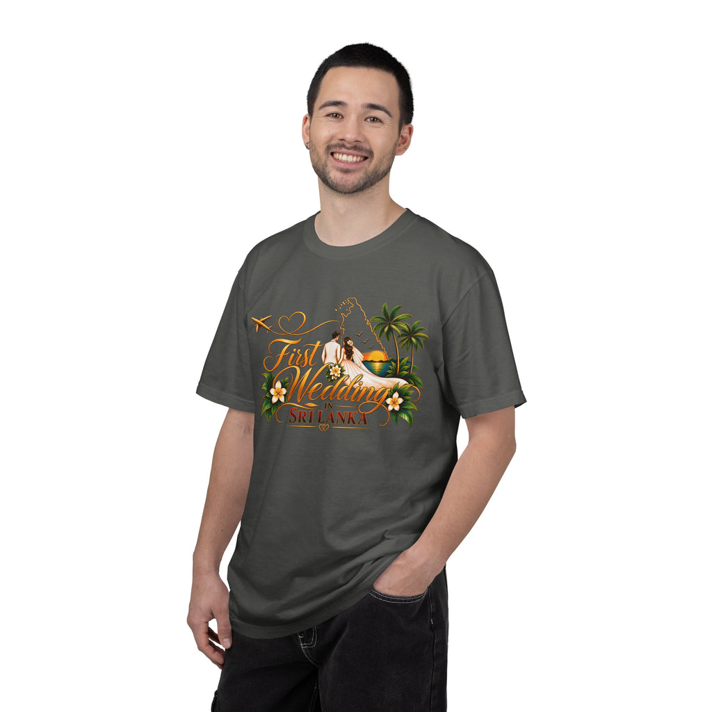 Sri Lanka Destination Wedding T-Shirt — "First Wedding Sri Lanka" Couple Tee (Roshini & Rohan 2026)