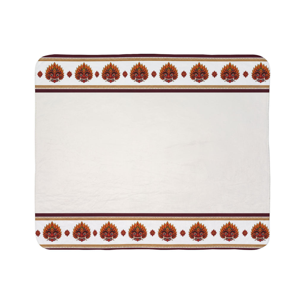 Raksha Mask Border Fleece Blanket Sri Lankan Devil Dance Sherpa Throw | Ceylon Culture Vibes