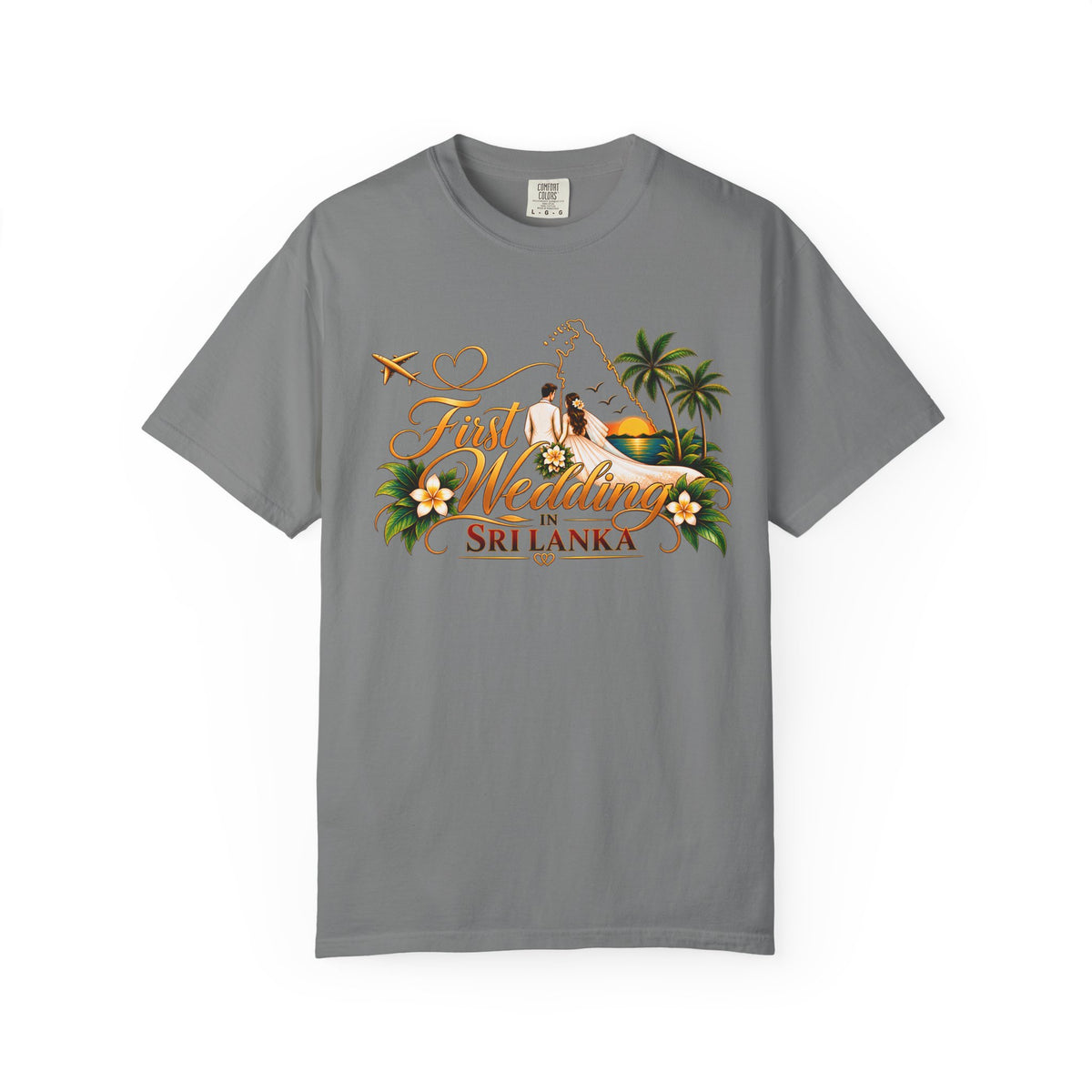 Sri Lanka Destination Wedding T-Shirt — "First Wedding Sri Lanka" Couple Tee (Roshini & Rohan 2026)