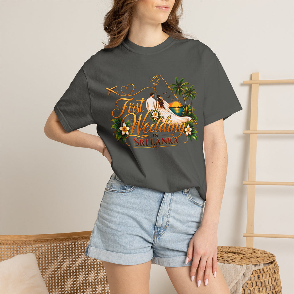 Sri Lanka Destination Wedding T-Shirt — "First Wedding Sri Lanka" Couple Tee (Roshini & Rohan 2026)