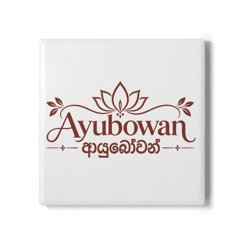 Ayubowan Lotus  Ceramic Coaste Sri Lankan Blessing Burgundy Typography Drink Coaster