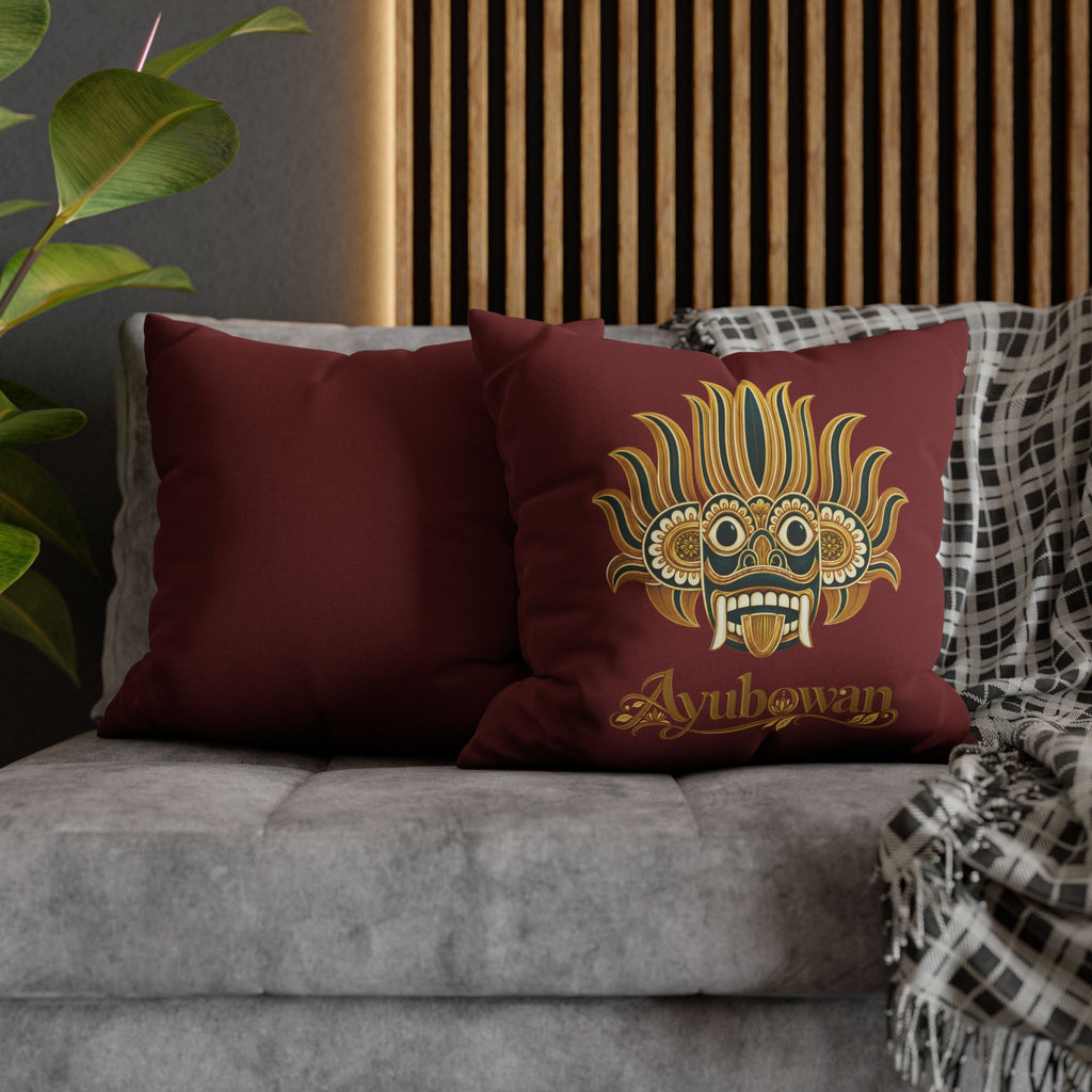 Ayubowan Mask Cushion Cover Maroon Sri Lankan Gift Pillowcase