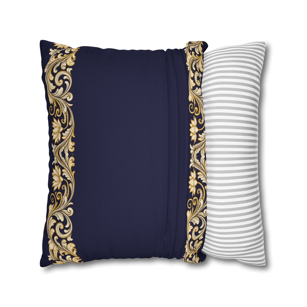 Baroque Gold Scroll Decorative Pillowcase — Navy Square Throw Pillow Cover