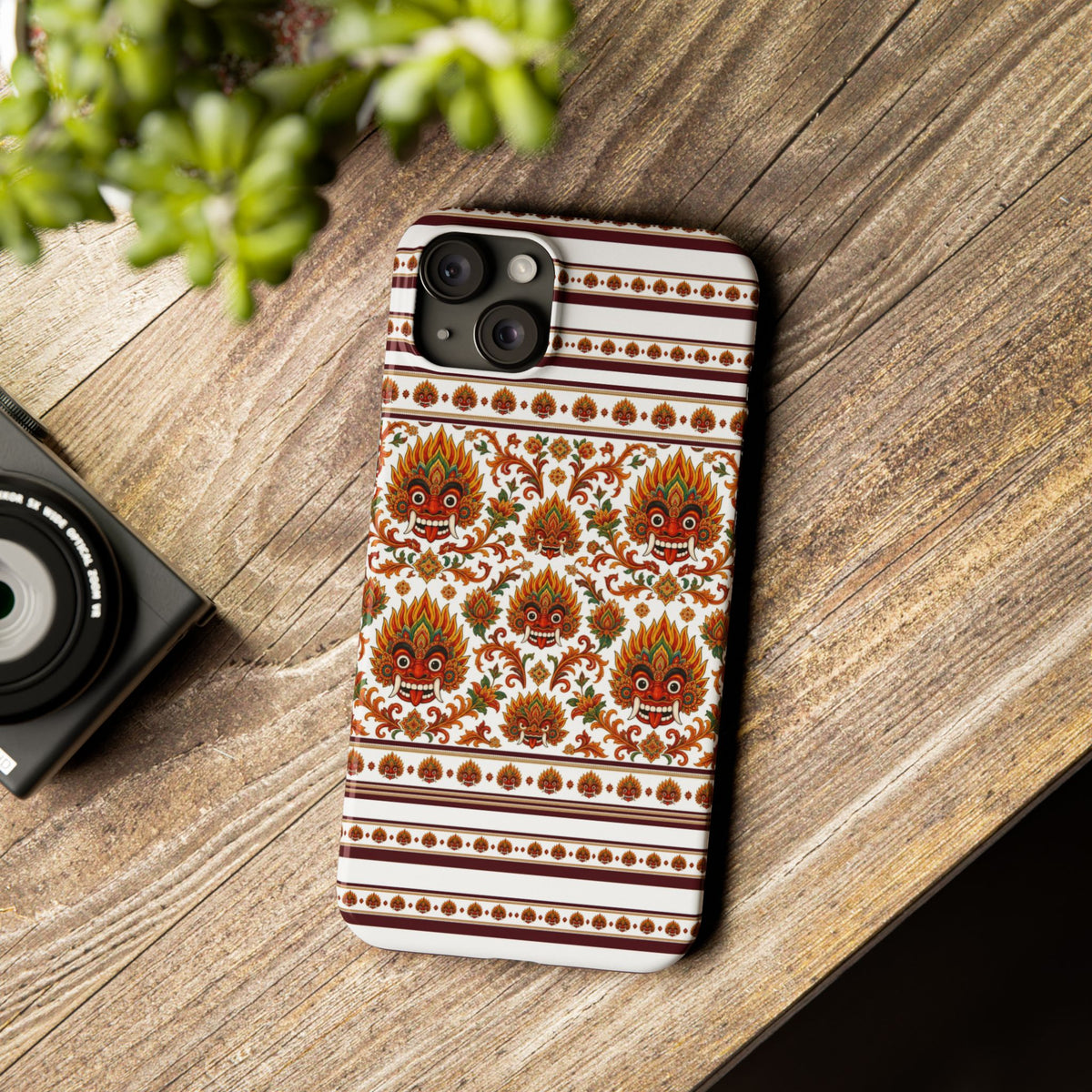 Sri Lankan Gift Slim Phone Case Raksha Floral Folk Mask Pattern