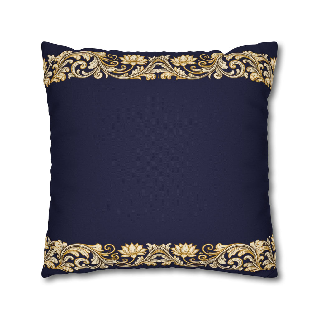 Baroque Gold Scroll Decorative Pillowcase — Navy Square Throw Pillow Cover