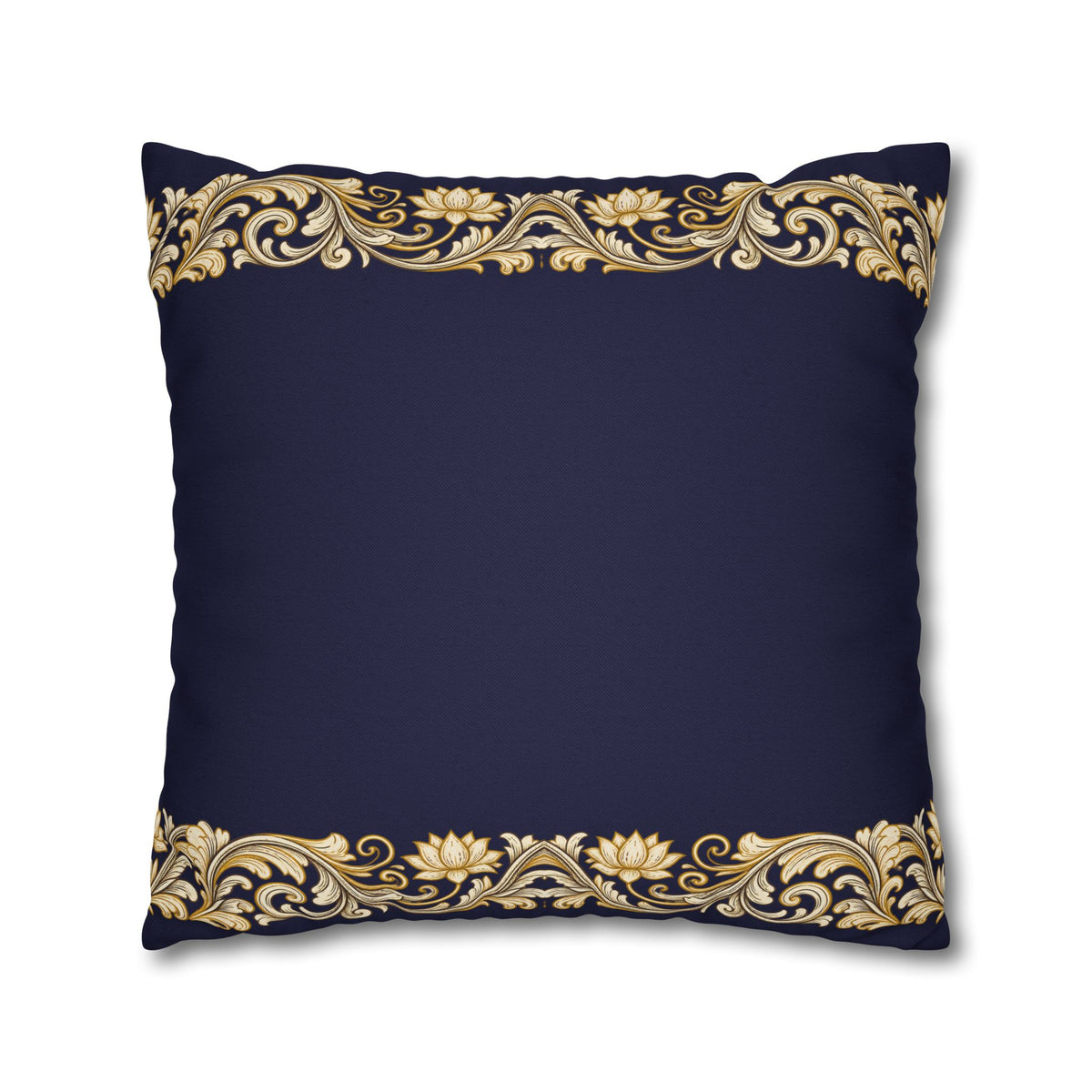Baroque Gold Scroll Decorative Pillowcase — Navy Square Throw Pillow Cover