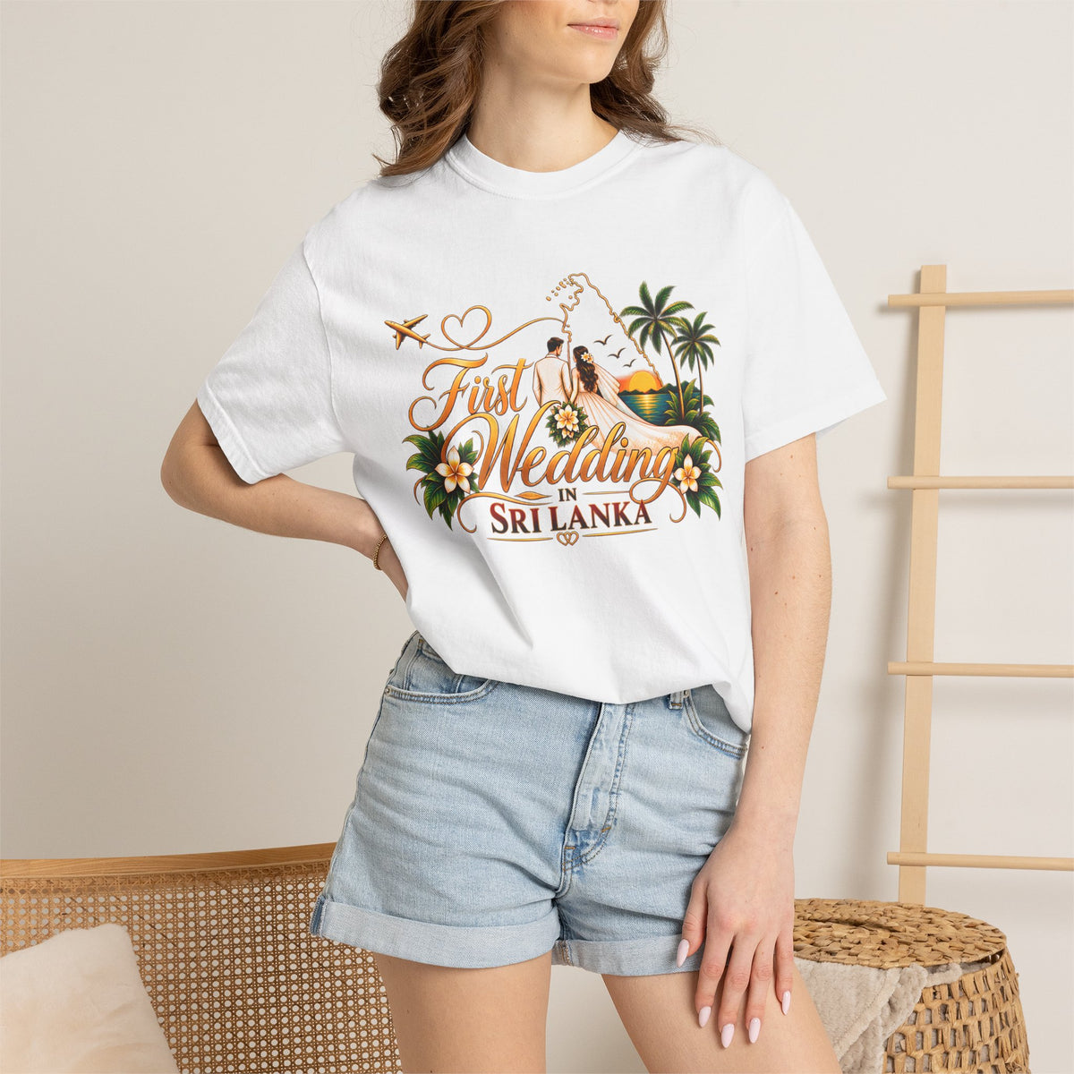 Sri Lanka Destination Wedding T-Shirt — "First Wedding Sri Lanka" Couple Tee (Roshini & Rohan 2026)