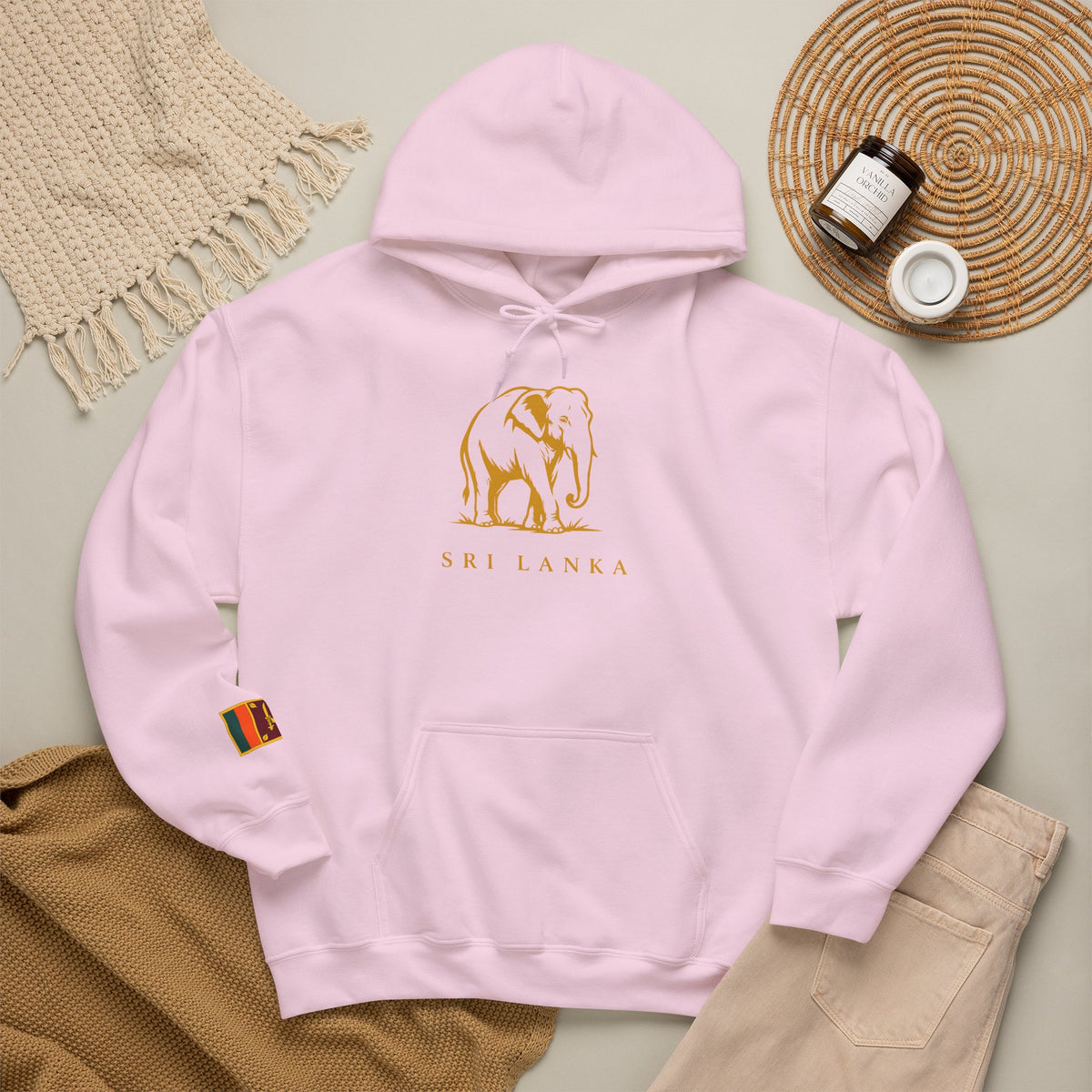 Sri Lanka Elephant Unisex Hoodie Gold Heritage Design