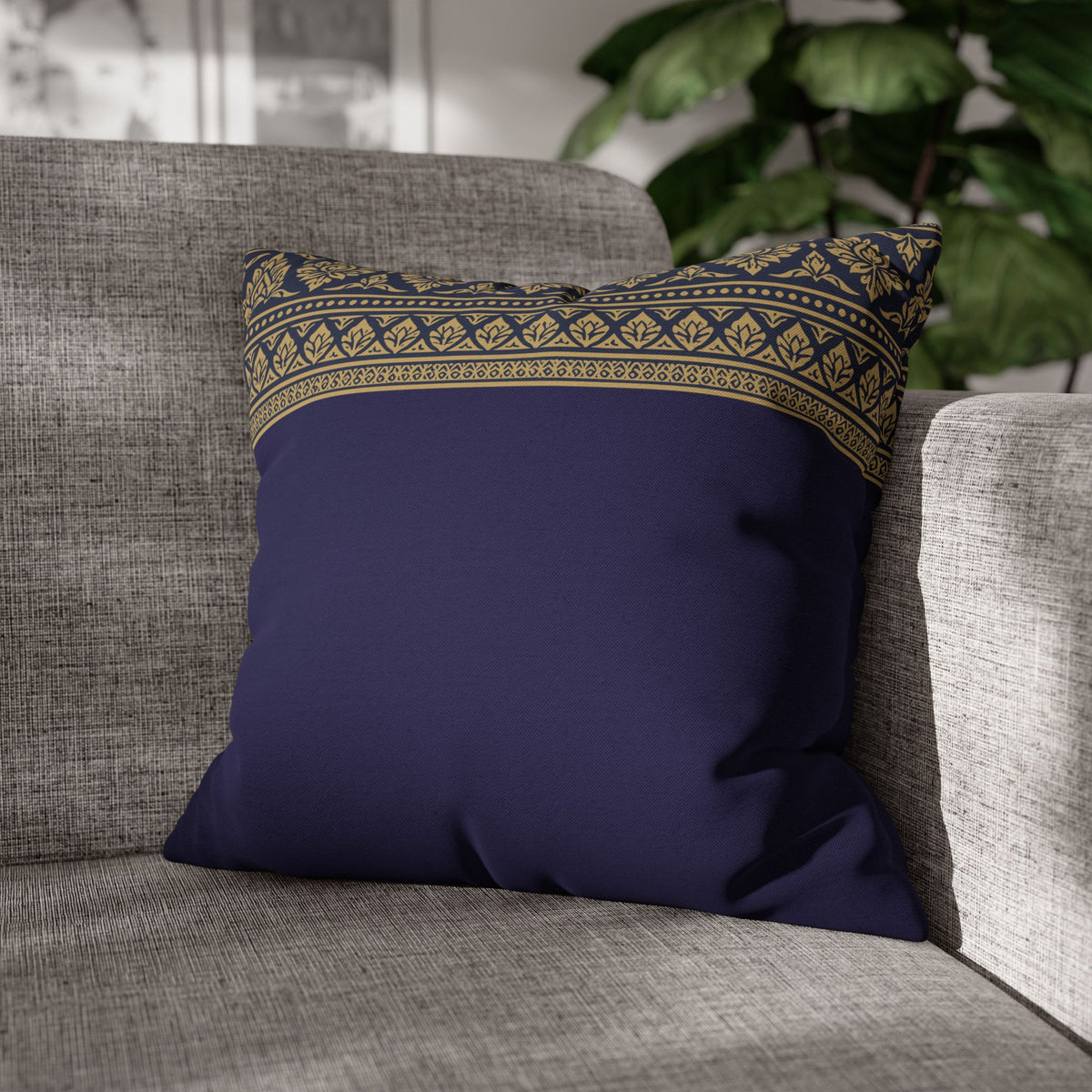 Navy & Gold Border Cushion Cover Sri Lankan Gift Pillowcase