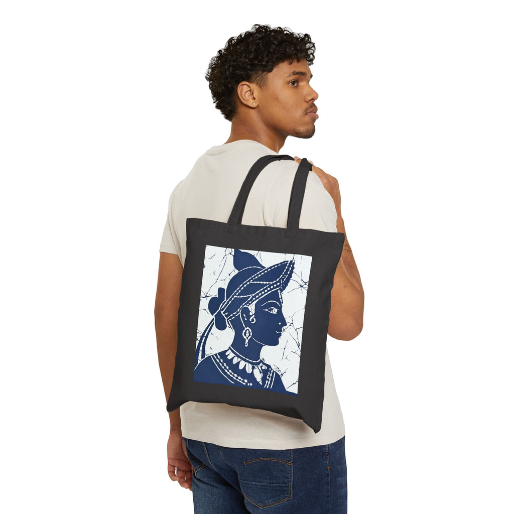 Ceylon Dancer Batik Canvas Tote Bag Sri Lankan Sigiriya Apsara Black Shopper