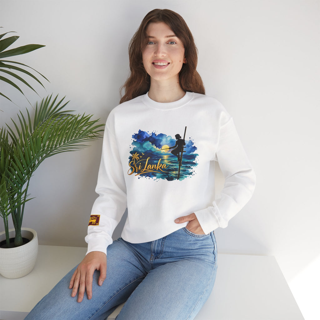 Sri Lanka Surf Crewneck Sweatshirt - Watercolor Stilt Fisherman Graphic