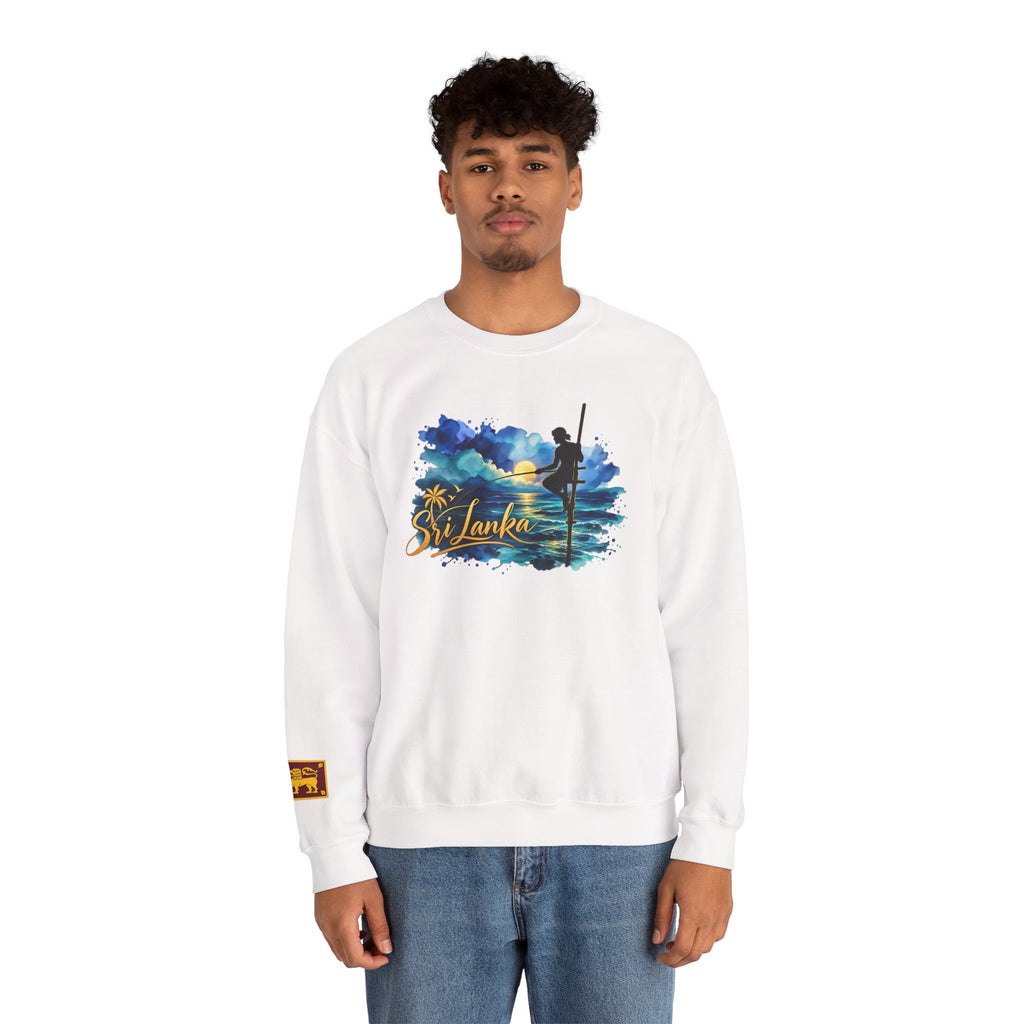 Sri Lanka Surf Crewneck Sweatshirt - Watercolor Stilt Fisherman Graphic