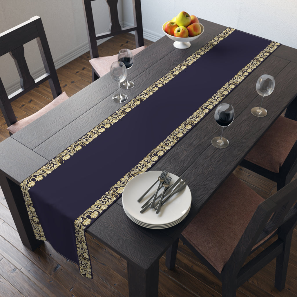 Navy & Gold Baroque Table Runner | Elegant Dining Décor