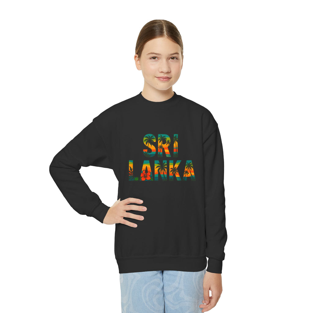 Sri Lanka Kids’ Crewneck Sweatshirt | Tropical Floral Lettering