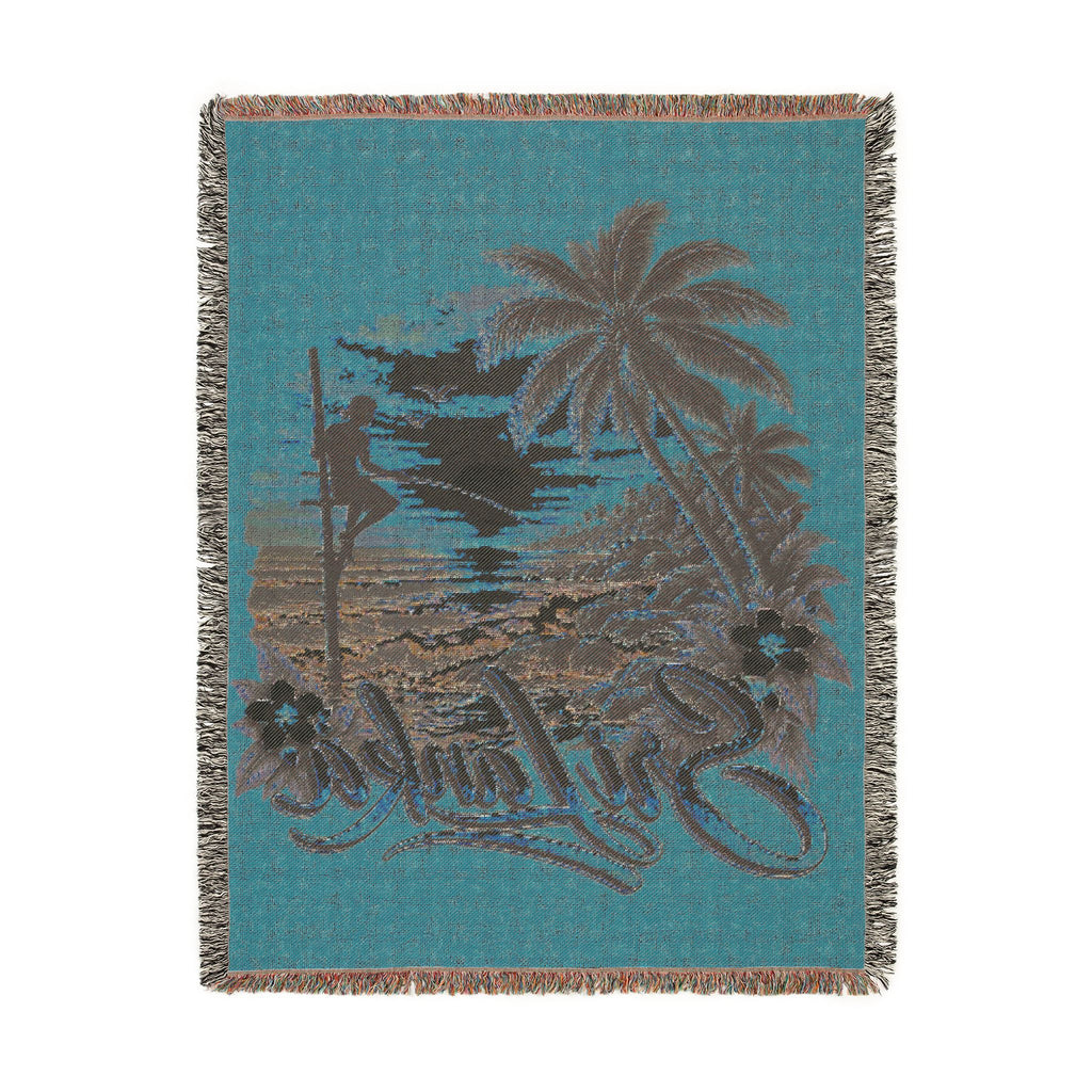 Sri Lanka Woven Cotton Blanket Stilt Fisherman Sunset