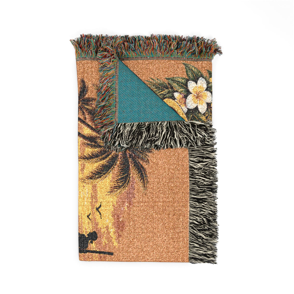 Sri Lanka Woven Cotton Blanket Stilt Fisherman Sunset