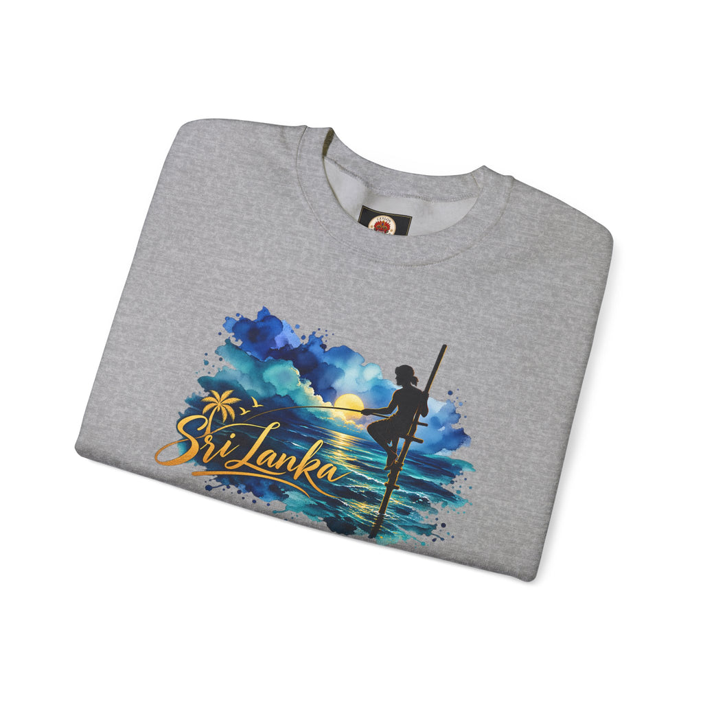 Sri Lanka Surf Crewneck Sweatshirt - Watercolor Stilt Fisherman Graphic