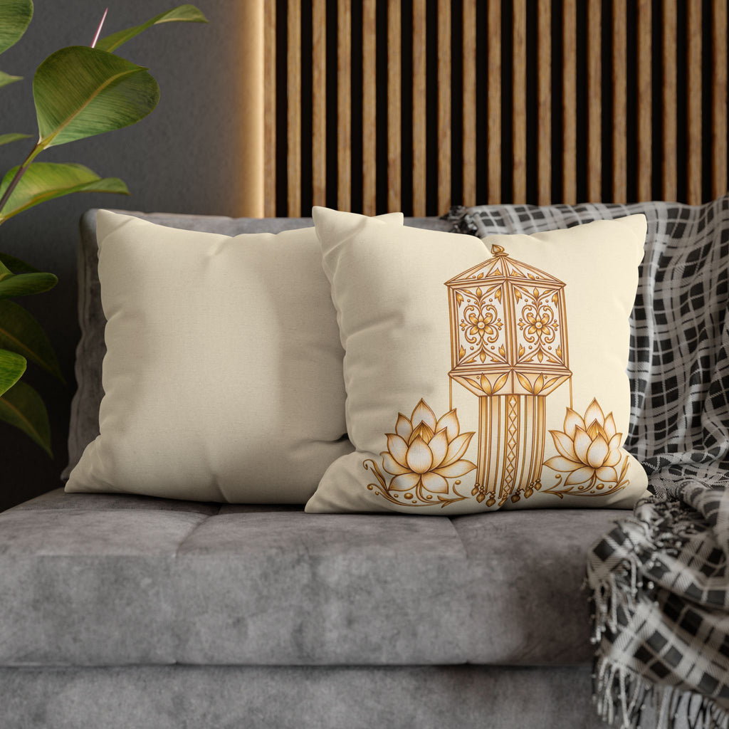 Lotus & Lantern Cushion Cover – Sri Lankan Gift Pillowcase