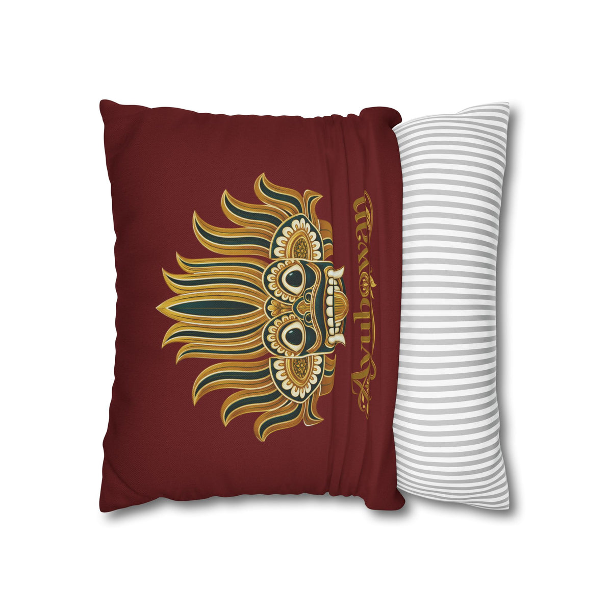 Ayubowan Mask Cushion Cover Maroon Sri Lankan Gift Pillowcase