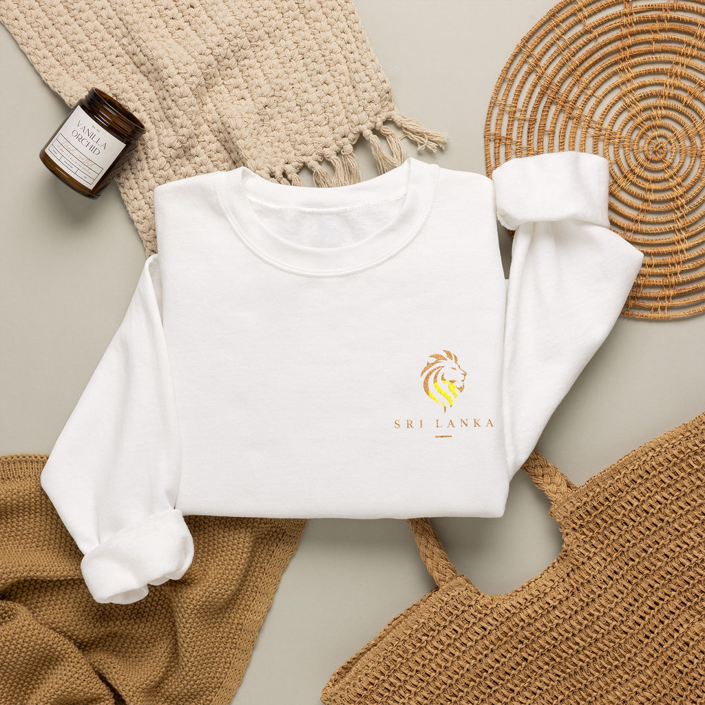 Embroideredlion face srilanka flag Minimal Palm Crest Sweatshirt — Small Tropical Logo Crewneck