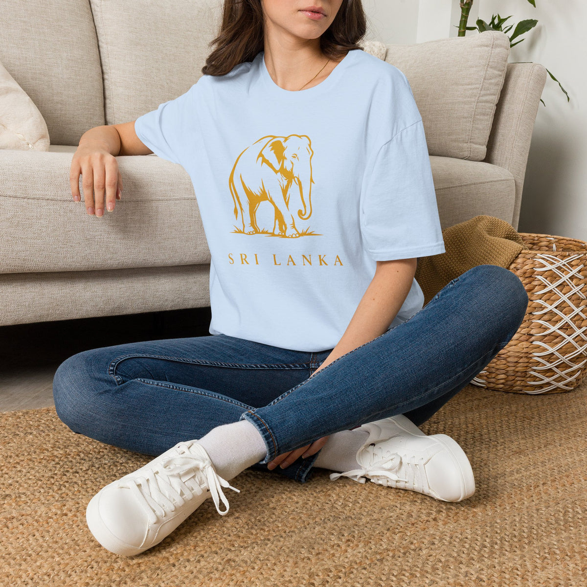 Sri Lanka Elephant Unisex T-Shirt Minimal Ochre Graphic Tee