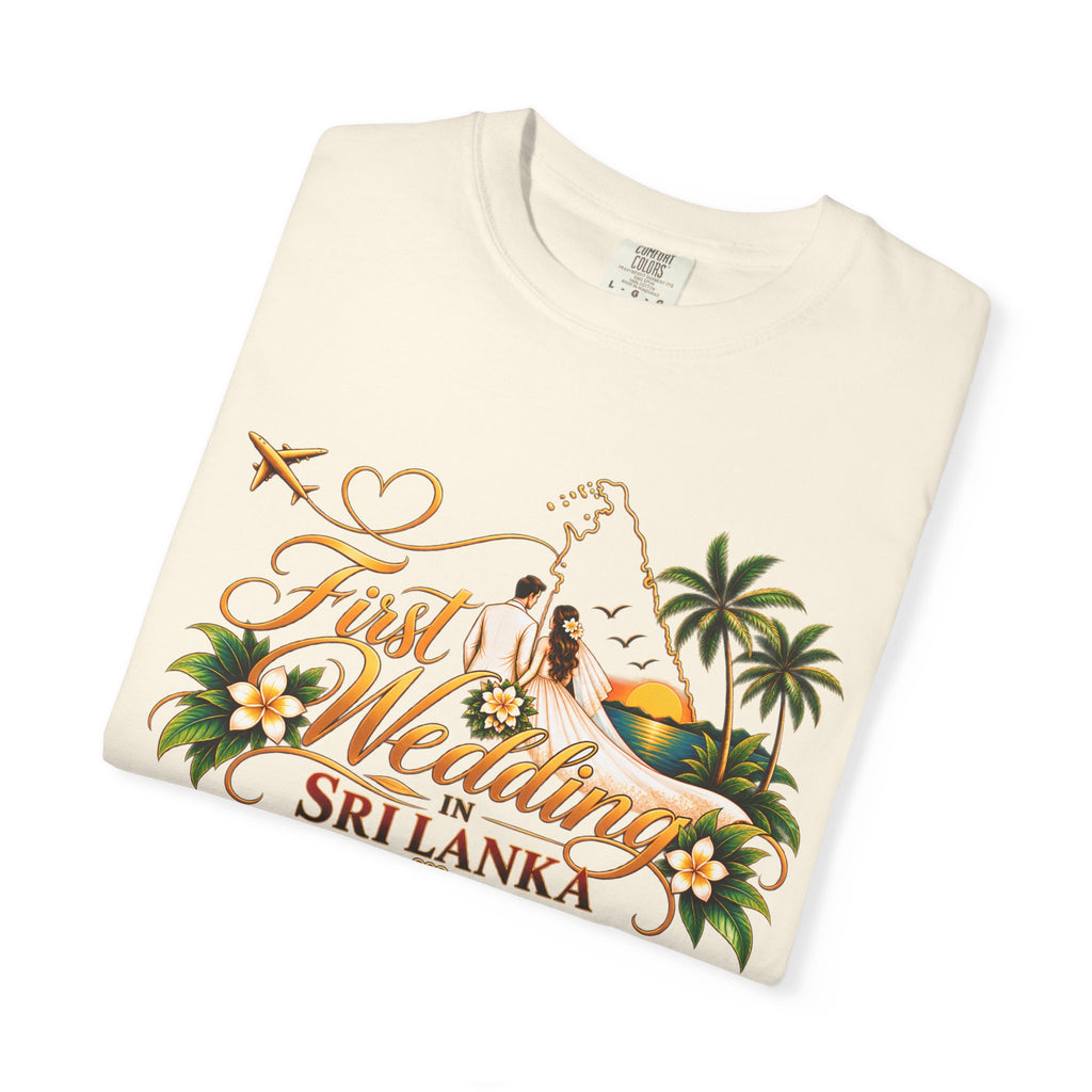 Sri Lanka Destination Wedding T-Shirt — "First Wedding Sri Lanka" Couple Tee (Roshini & Rohan 2026)