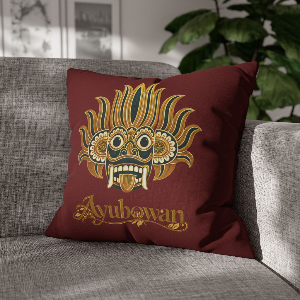Ayubowan Mask Cushion Cover Maroon Sri Lankan Gift Pillowcase
