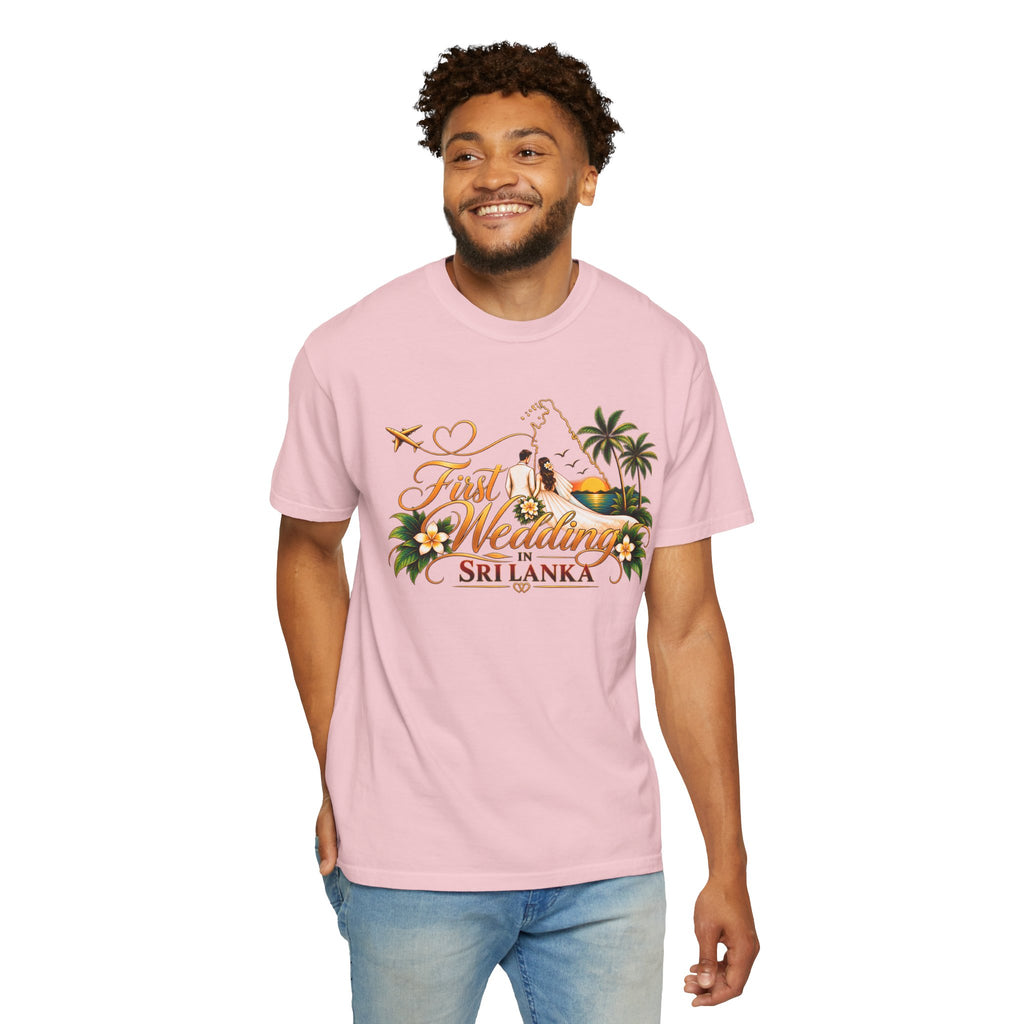 Sri Lanka Destination Wedding T-Shirt — "First Wedding Sri Lanka" Couple Tee (Roshini & Rohan 2026)