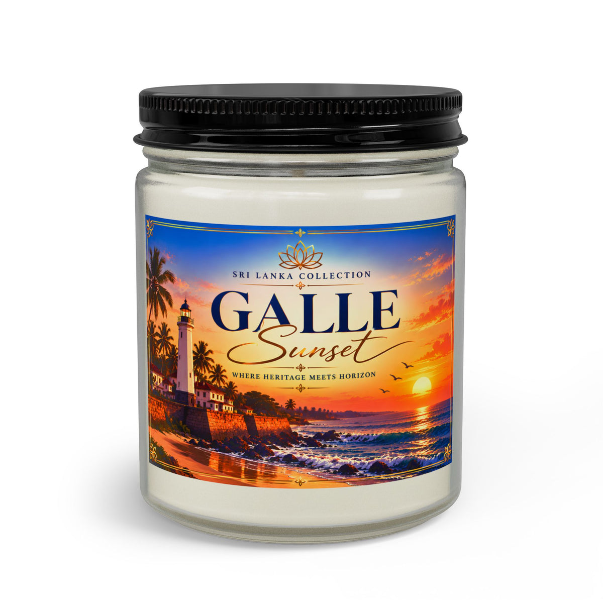 Galle Sunset Candle Set with Wick Trimmer | Coastal Lighthouse Sunset Scented Jar