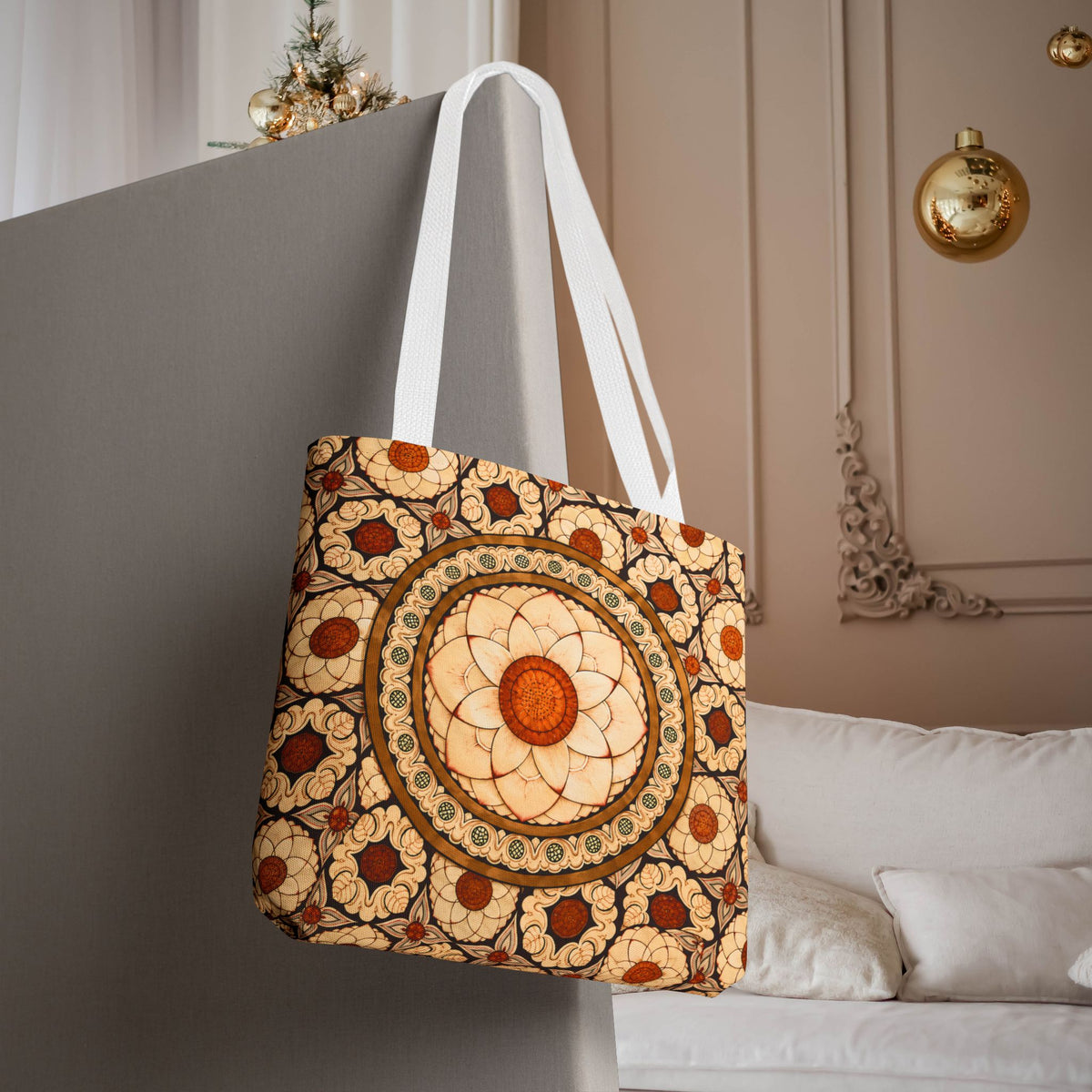 Sri Lankan Floral Mandala Tote Bag Cream & Terracotta