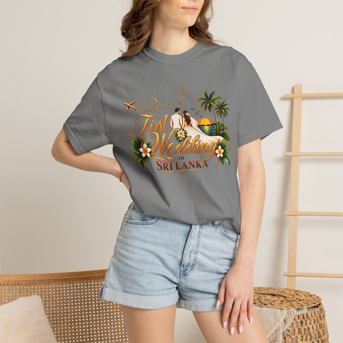 Sri Lanka Destination Wedding T-Shirt — "First Wedding Sri Lanka" Couple Tee (Roshini & Rohan 2026)
