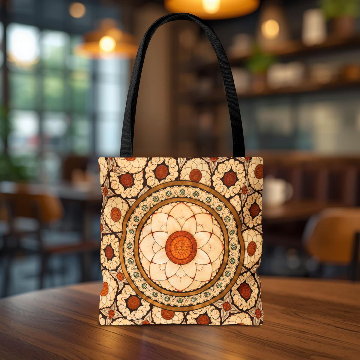 Sri Lankan Floral Mandala Tote Bag Cream & Terracotta