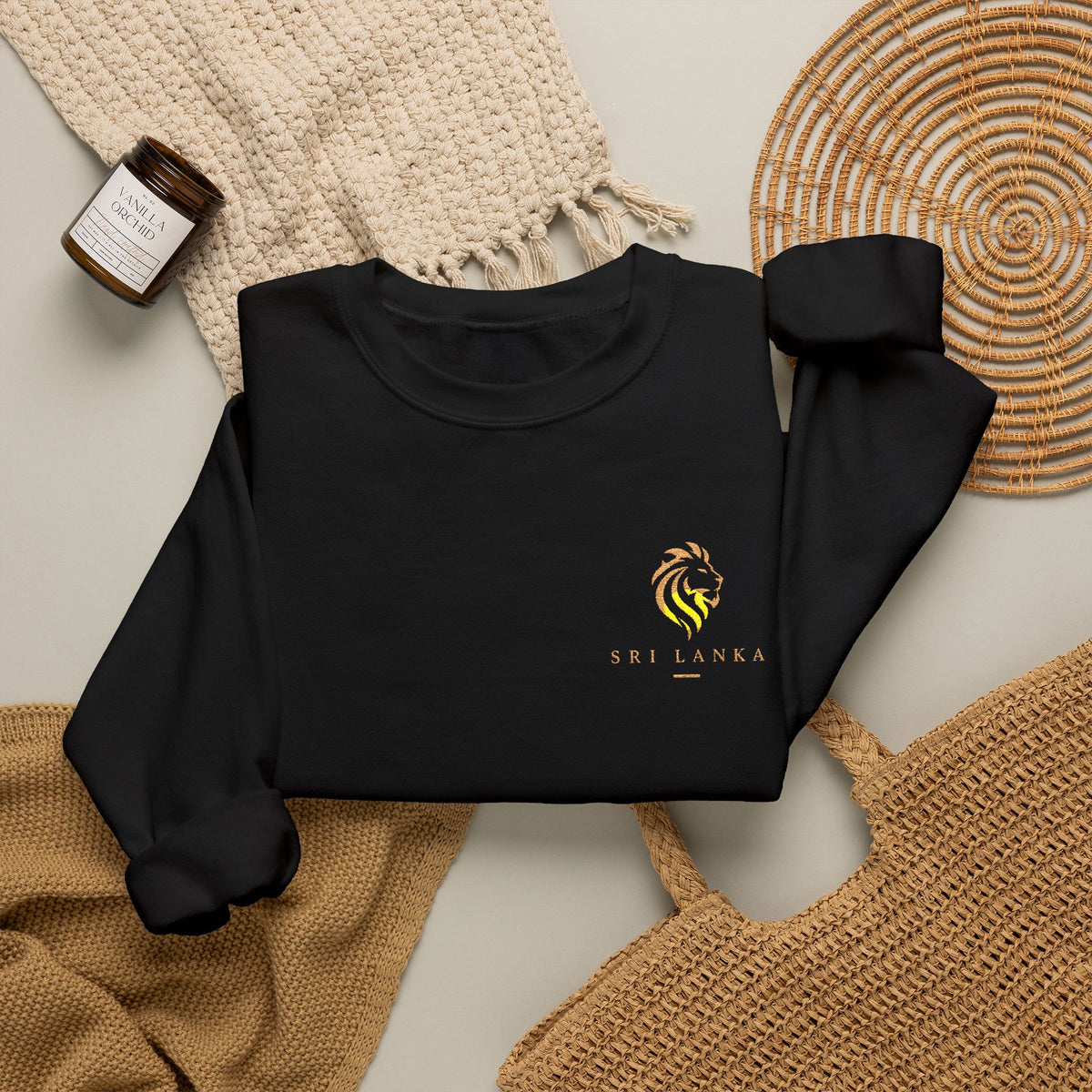 Embroideredlion face srilanka flag Minimal Palm Crest Sweatshirt — Small Tropical Logo Crewneck