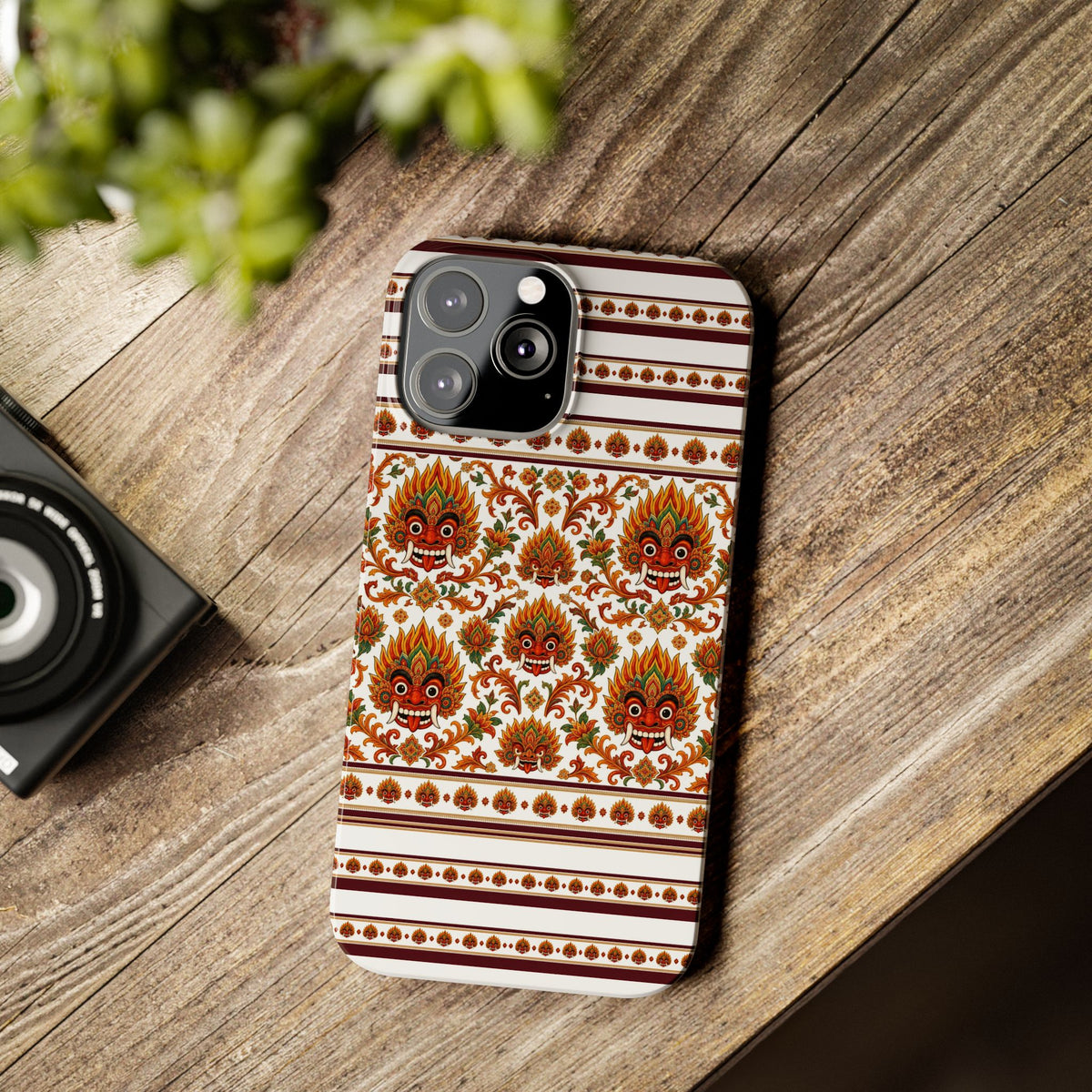 Sri Lankan Gift Slim Phone Case Raksha Floral Folk Mask Pattern