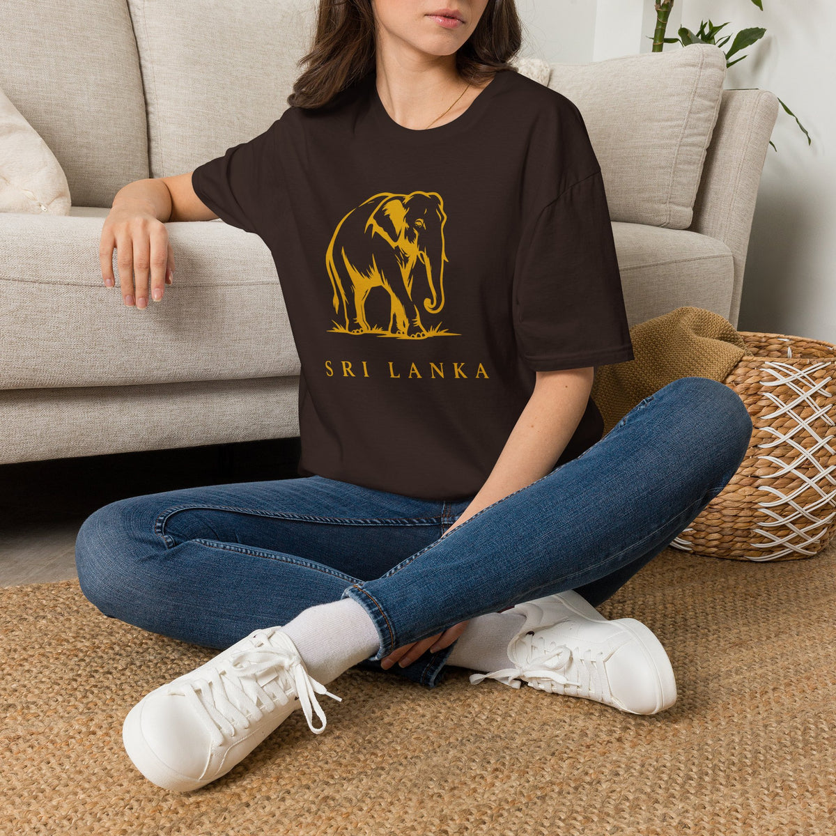 Sri Lanka Elephant Unisex T-Shirt Minimal Ochre Graphic Tee