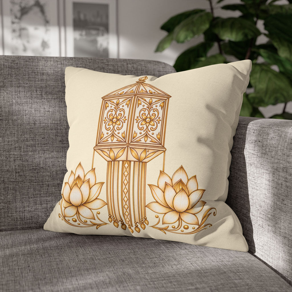 Lotus & Lantern Cushion Cover – Sri Lankan Gift Pillowcase